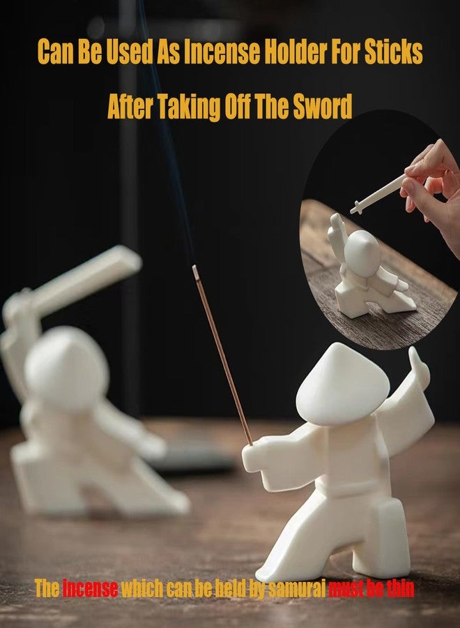 EAEDMY EAEMDY Samurai Figure Figurine Japanese Warrior Statue Decor for Table Room, Incense Holder for Stick Burner Incense Stick Holder, Kongfu Tea Pet Decoration (1.White B+C) - Image 2